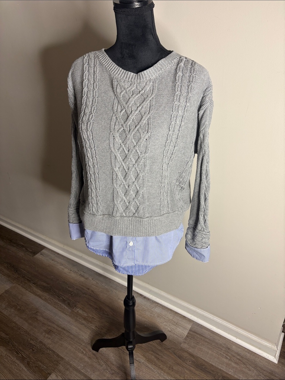 Fate Heather Gray Cable-Knit Crewneck Sweater